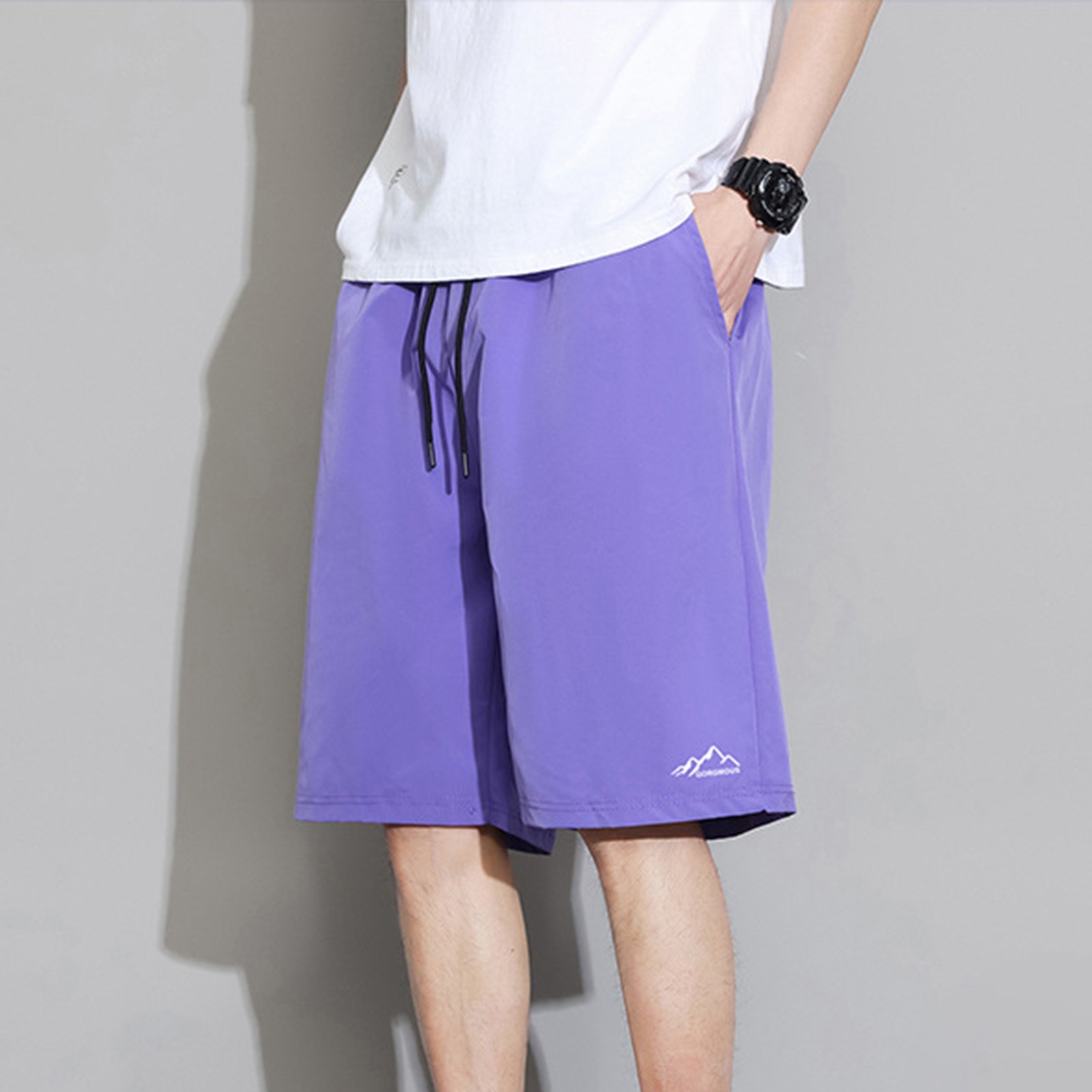 thumbnail image 2 of Pantalones cortos de verano para hombre y niño, 5 pulgadas, cintura elástica, fibra de viscosa, informales/senderismo, varias tallas (S-XXXXXL), 2 of 5